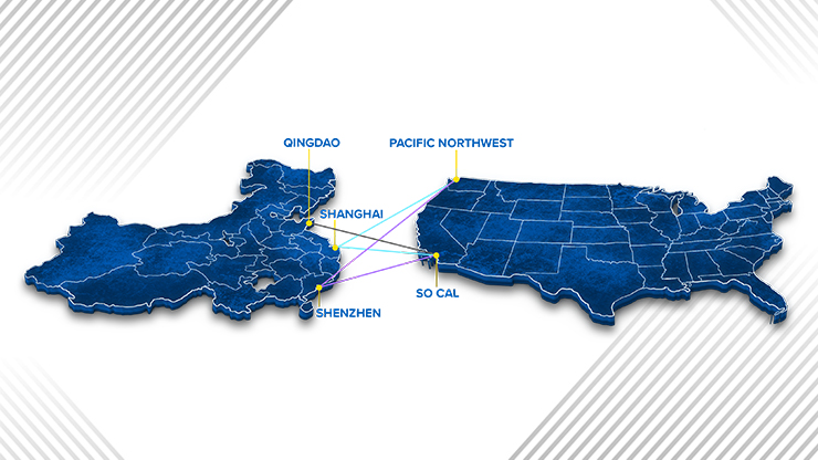 illustration of shipping routes between china and usa